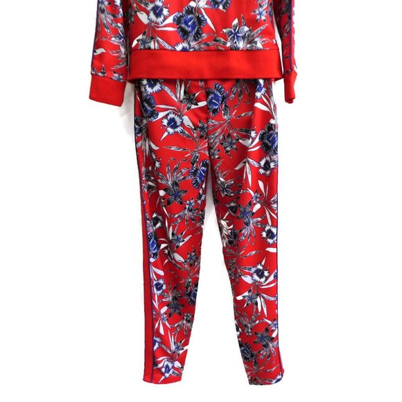 Massey's Track Set Hawaiian Floral Blue Red Pockets Zip Front Red Racing Stripes - Picture 8 of 14